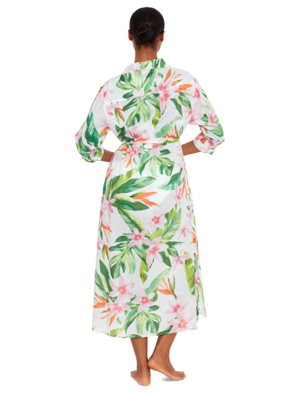 LAUREN Ralph Lauren Watercolor Tropical Floral MIDI Shirt Dress (Multicolor) Wom - Picture 3 of 3